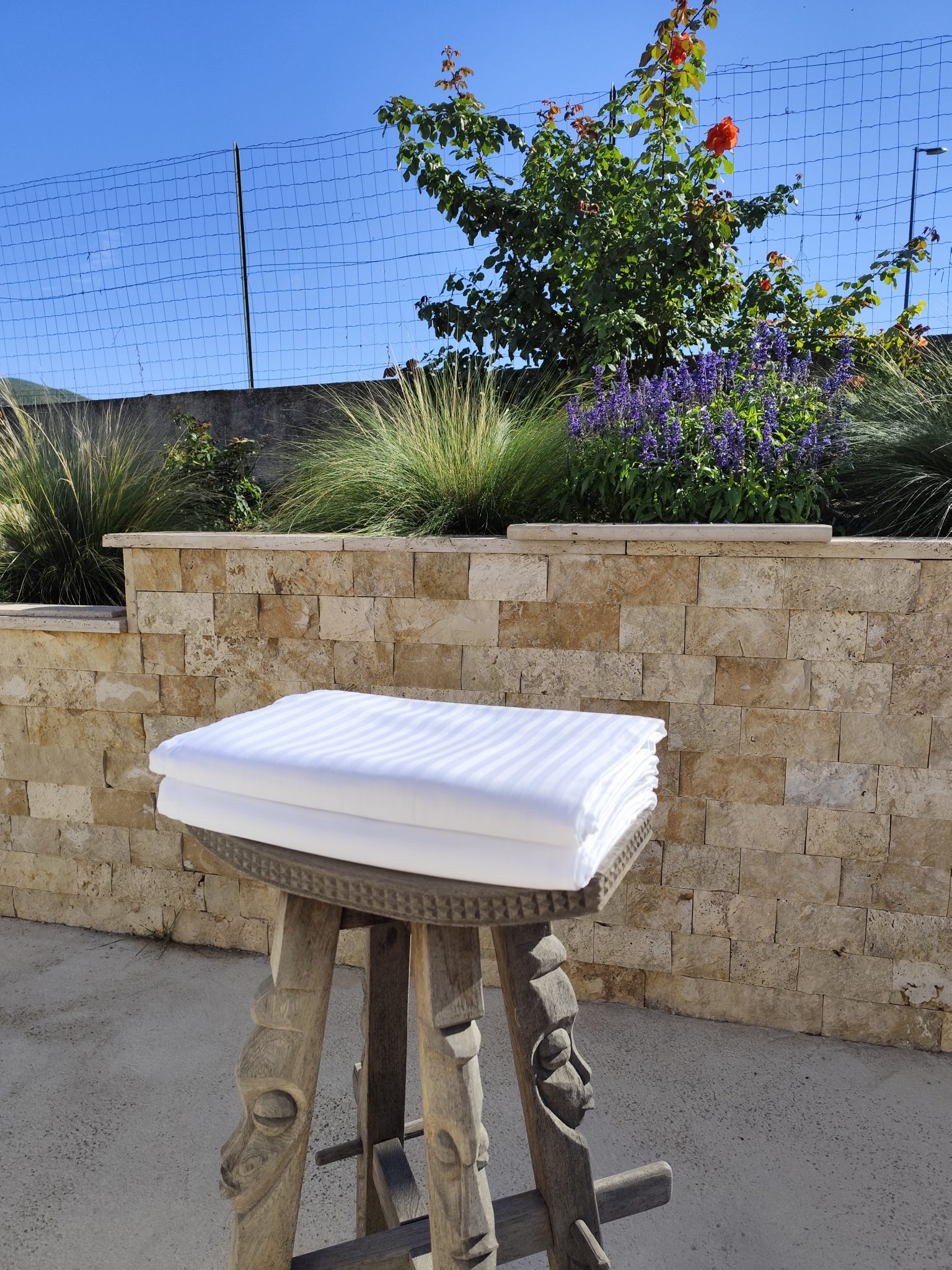 Lot de 2 draps plats rayés blancs